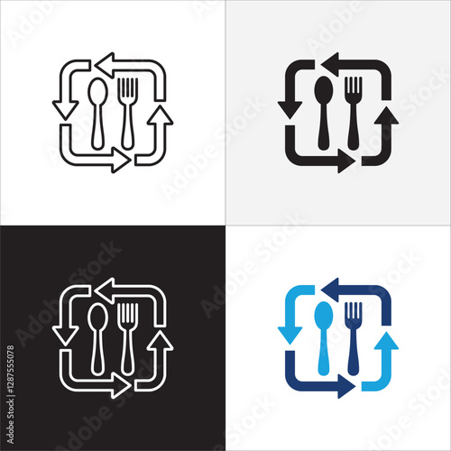 Lunch time icon set. Time break for lunch icon collection. Icon set contain symbol of restaurant, dinner, eat schedule, rest hours, lunchtime, eat, cafe, routine. Vector stock illustration.