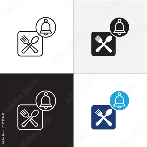 Lunch time icon set. Time break for lunch icon collection. Icon set contain symbol of restaurant, dinner, eat schedule, rest hours, lunchtime, eat, cafe, routine. Vector stock illustration.