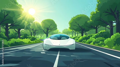 Harmonious coexistence of autonomous vehicle and nature in the sun