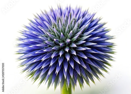 Close-up of Globe Thistle Flower, Isolated Echinops Plant, Detailed Texture,  Botanical Photography, Nature Stock Image