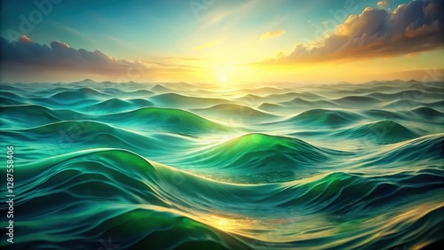 Serene Ocean Waves at Sunrise A Captivating Display of Emerald Greens and Golden Hues