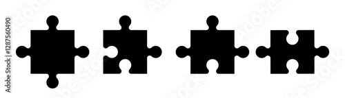 Puzzle piece element collection. Set of game puzzle. Pieces of puzzle. Vector outline icon of puzzle. Black jigsaw image.