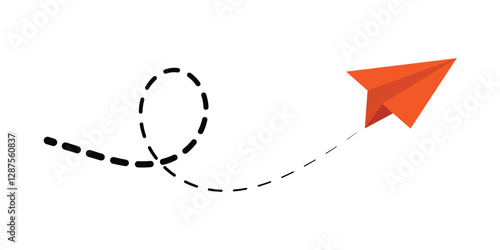 Paper plane with dotted line, Origami paper airplane, Travel symbol, vector illustration in eps 10.