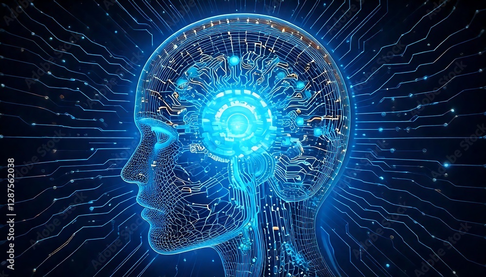 Futuristic AI Human Brain with Neural Network Connections and Circuitry, Artificial Intelligence and Technology Concept Futuristic AI Human Brain with Neural Network Connections and Circuitry, Artificial Intelligence and Technology Concept