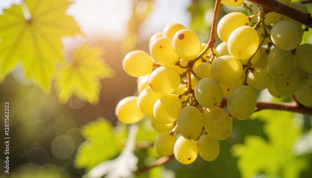 Sunlit grapes glowing on vine, freshness and abundance