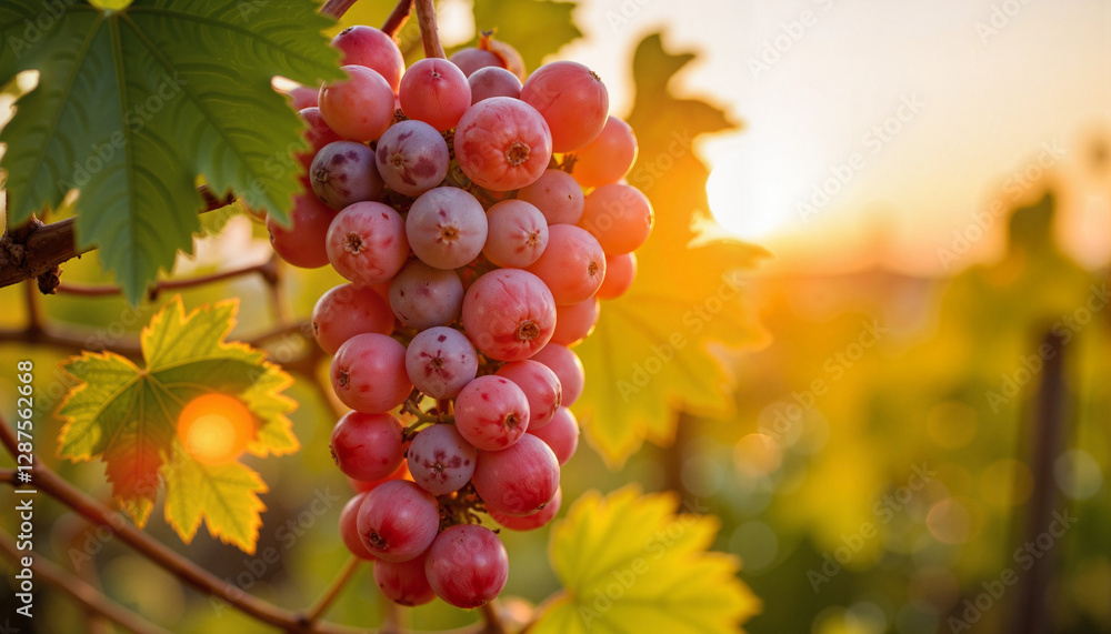 Grape bunch illuminated by golden hour sunlight, nature's sweetness Grape bunch illuminated by golden hour sunlight, nature's sweetness