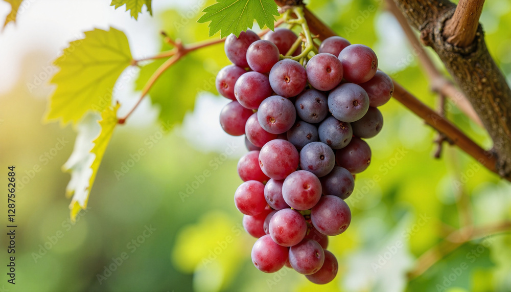 Vibrant grape bunch hanging on vine, nature's delicious harvest Vibrant grape bunch hanging on vine, nature's delicious harvest