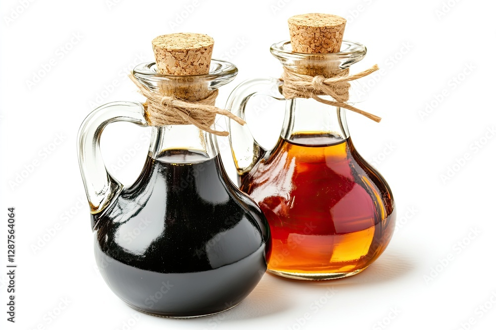 High Quality Picture of Bottles of Oil and Vinegar Isolated on White Background High Quality Picture of Bottles of Oil and Vinegar Isolated on White Background