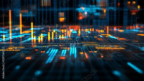 A 3D-rendered visualization of a startup growth blueprint with financial indicators