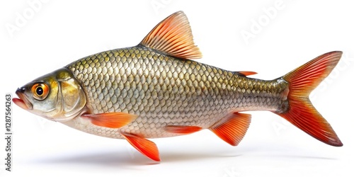 Fresh Common Rudd Redfin Fish Isolated on White Background - Stock Photo