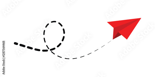 Paper plane with dotted line, Origami paper airplane, Travel symbol, vector illustration in eps 10.
