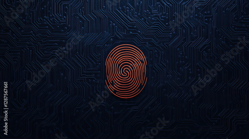 A digital fingerprint design on a circuit-like background, symbolizing cybersecurity and personal identity.