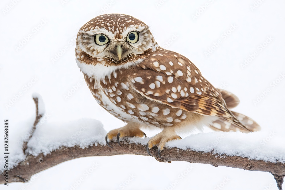 Fototapeta premium Spotted Owl Perching on Snow-Covered Branch