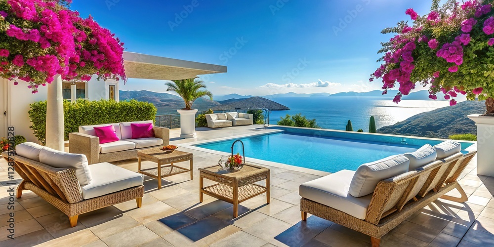 Fototapeta premium Luxurious Outdoor Furniture at a Greek Summer Resort