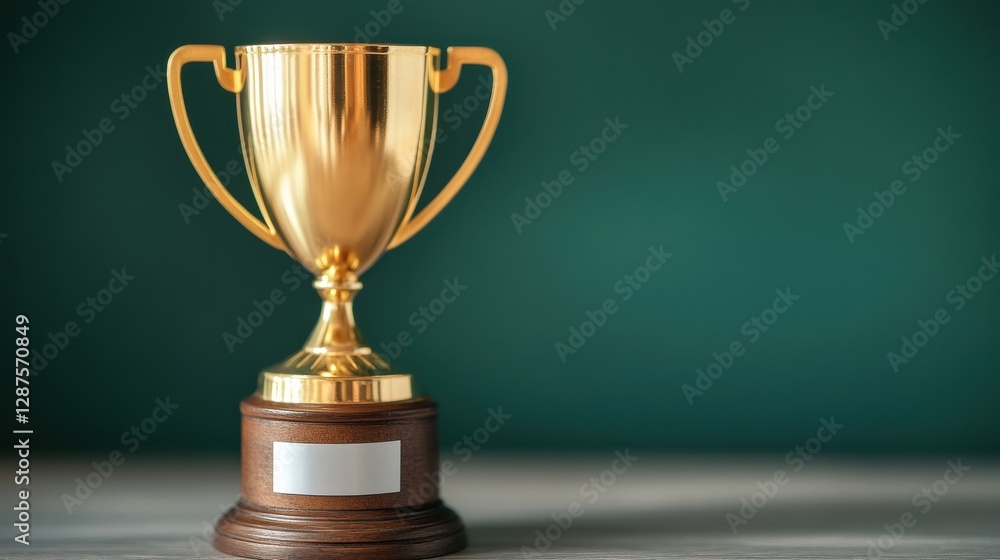 A gleaming gold trophy with a wooden base, symbolizing achievement and success, set against a simple green background. A gleaming gold trophy with a wooden base, symbolizing achievement and success, set against a simple green background.