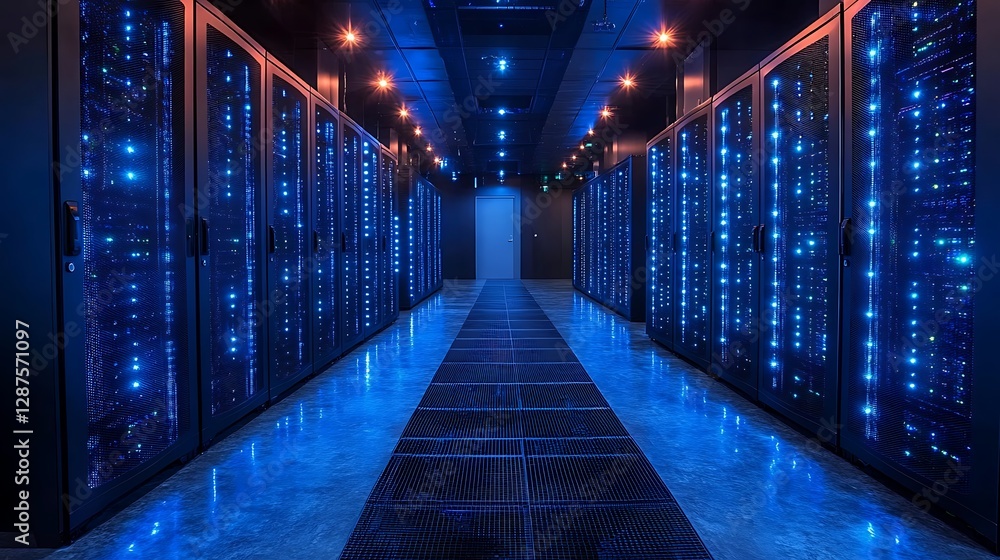 Fototapeta premium a hallway with rows of servers