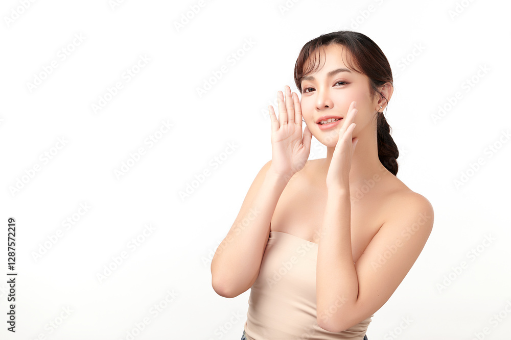 Beautiful young asian woman with clean fresh skin on white background, Face care, Facial treatment, Cosmetology, beauty and spa, Asian women portrait. Beautiful young asian woman with clean fresh skin on white background, Face care, Facial treatment, Cosmetology, beauty and spa, Asian women portrait.