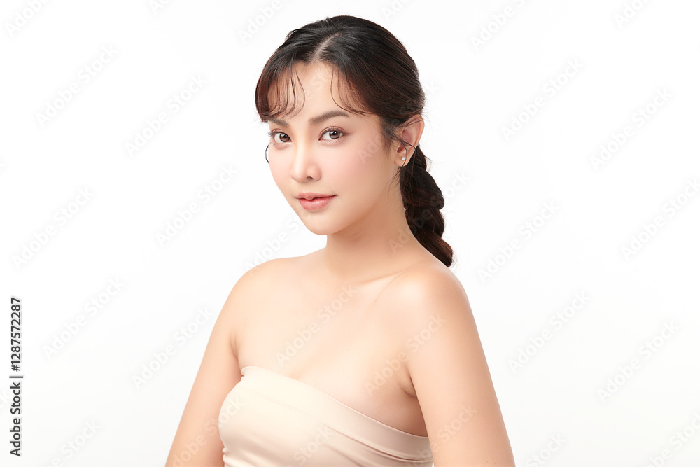 Beautiful young asian woman with clean fresh skin on white background, Face care, Facial treatment, Cosmetology, beauty and spa, Asian women portrait. Beautiful young asian woman with clean fresh skin on white background, Face care, Facial treatment, Cosmetology, beauty and spa, Asian women portrait.