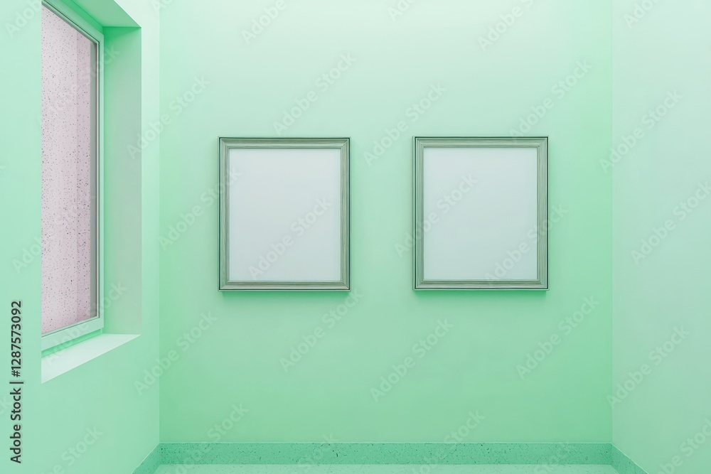 Two empty frames decorate this fresh mint green room. Two empty frames decorate this fresh mint green room.