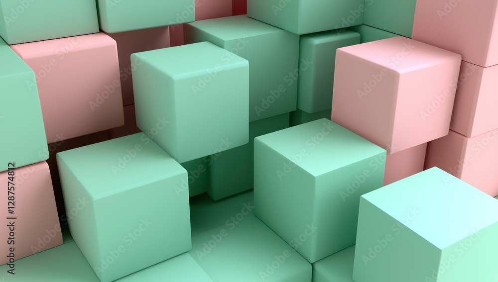 Minimalist soft pastel cubes in green and pink, 3D geometric illustration. Minimalist soft pastel cubes in green and pink, 3D geometric illustration.