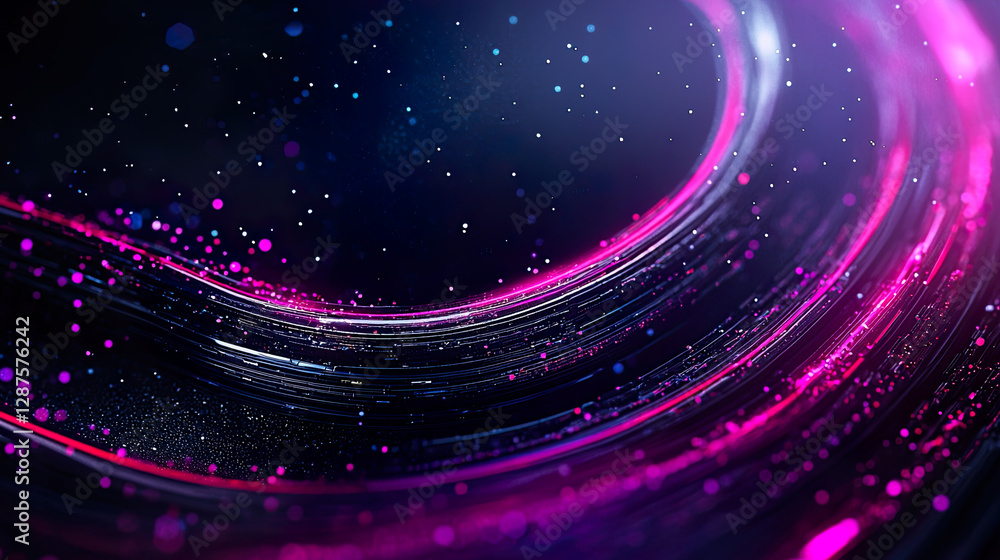 Naklejka premium Minimalistic Glowing Data Streams with 3D Geometric Depth and Neon Accents in Abstract Digital Design 