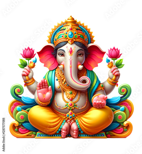 Lord Ganpati on Ganesh Chaturthi, Lord Ganesha Colorful Hindu Deity, Blessings, Prosperity, and Wisdom photo