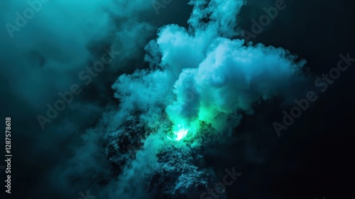 Wallpaper Mural Ethereal underwater scene showcasing vibrant teal smoke billowing from a rocky surface Torontodigital.ca