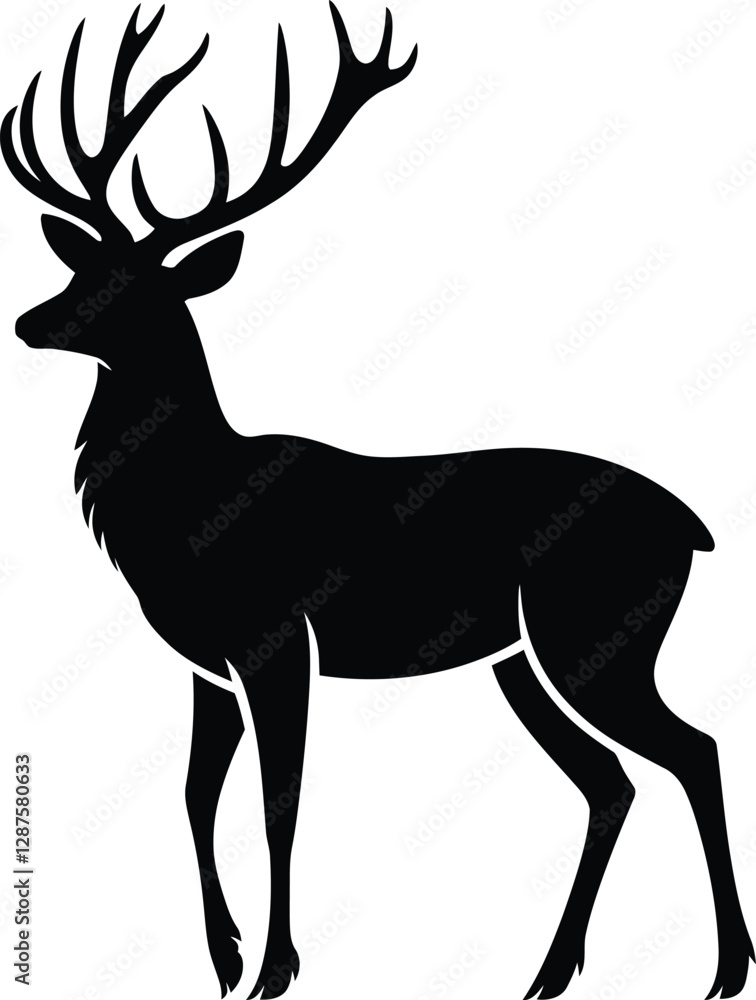 Fototapeta premium Majestic Deer Silhouette Vector – Black and White Stag Illustration