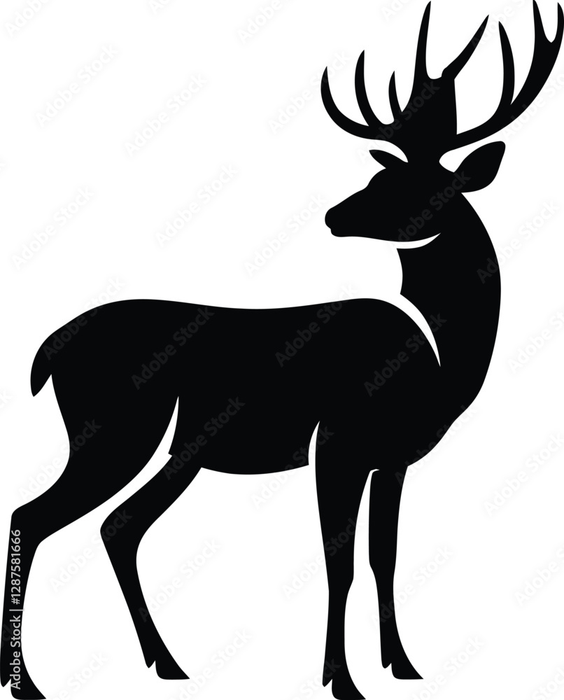 Fototapeta premium Majestic Deer Silhouette Vector – Black and White Stag Illustration