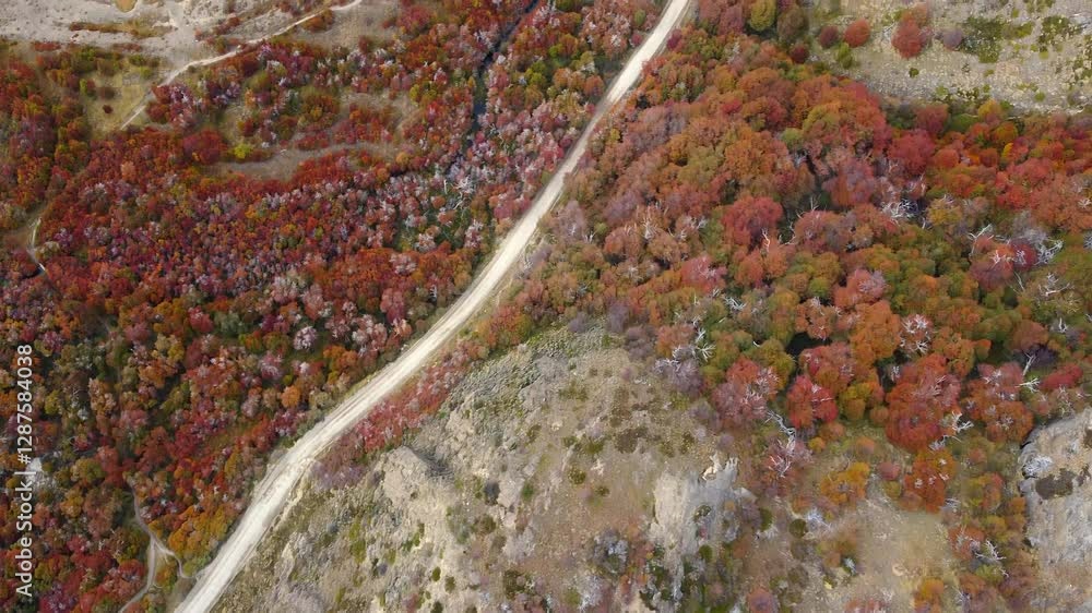 Bicisenda Hiking Trail Along The Las Vueltas River To The El Chalten Village In Santa Cruz Province, Argentina. - aerial shot Bicisenda Hiking Trail Along The Las Vueltas River To The El Chalten Village In Santa Cruz Province, Argentina. - aerial shot