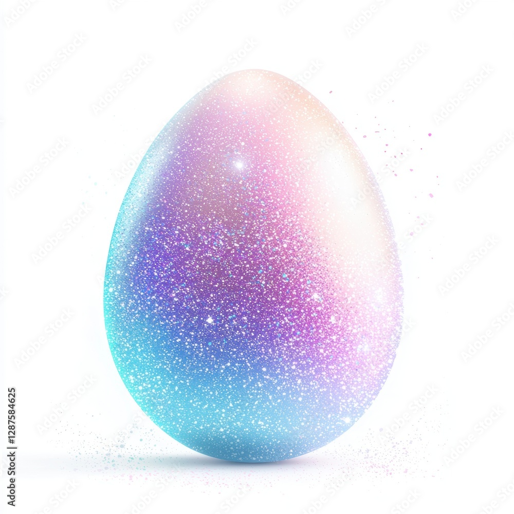 Happy Easter glowing egg with soft pastel gradients and fairy dust particles isolated on white background Happy Easter glowing egg with soft pastel gradients and fairy dust particles isolated on white background