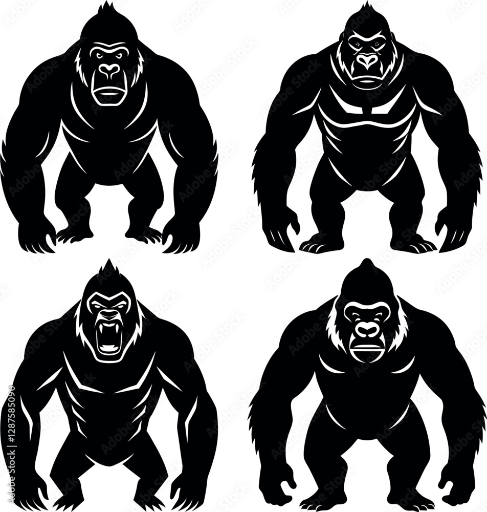 Minimalist Gorilla Silhouette Vector Clean & Bold Design.