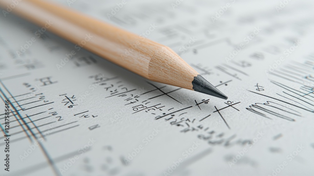 Pencil on math equations; close-up; education concept Pencil on math equations; close-up; education concept