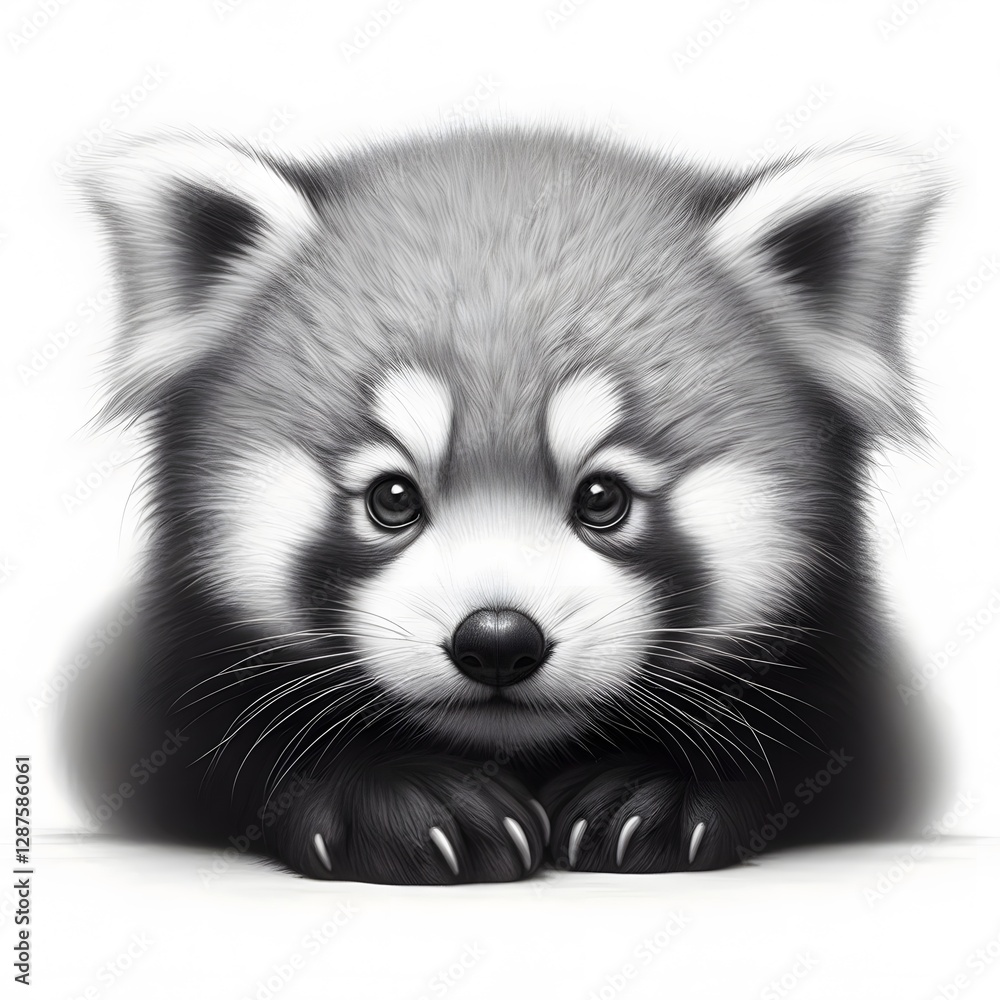 Obraz premium 흰 배경, 레서판다, 펜슬 드로잉, jpeg (white background, Red panda, pencil drawing, jpeg)