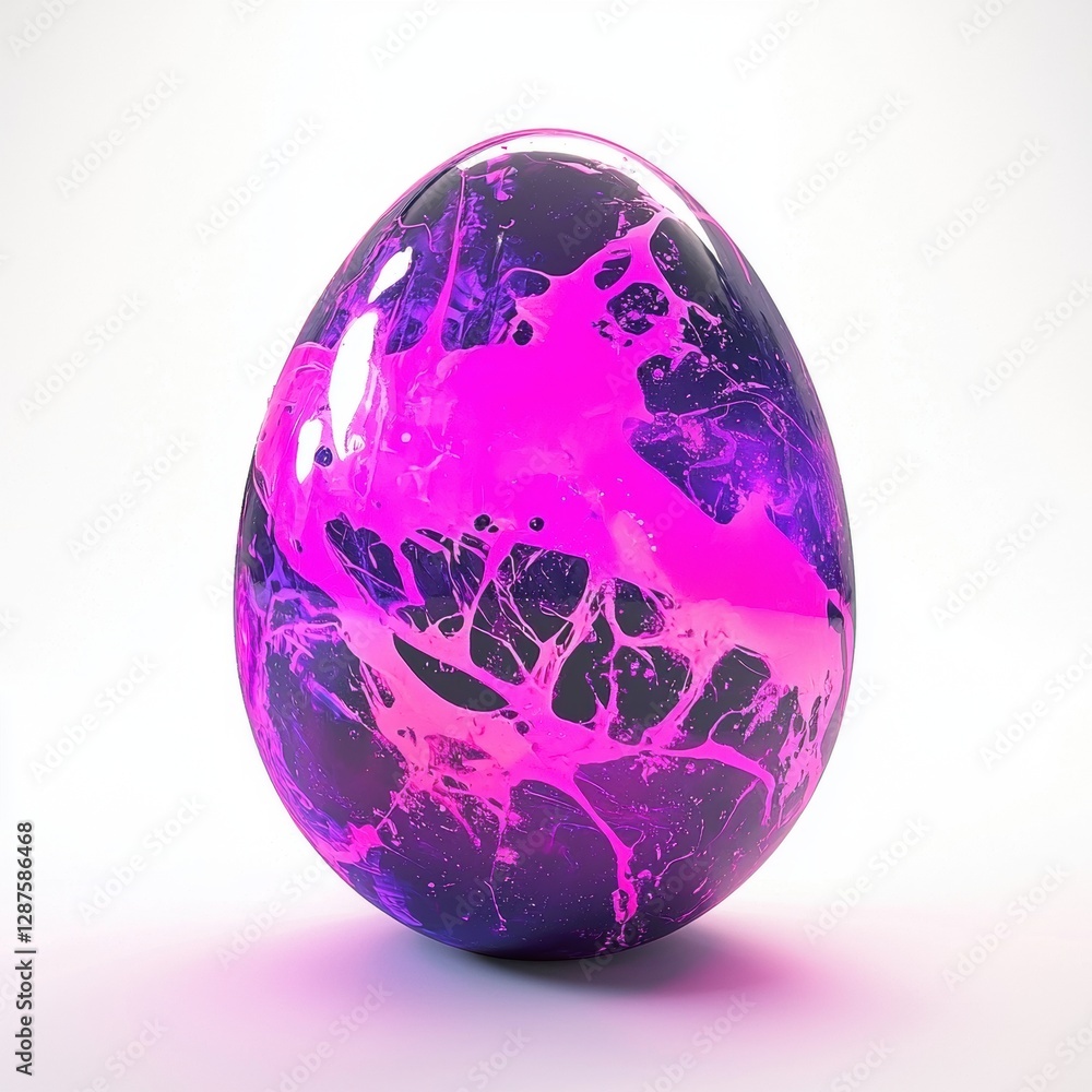 Happy Easter ultraviolet egg with neon purple and pink paint splashes glowing intensely isolated on white background Happy Easter ultraviolet egg with neon purple and pink paint splashes glowing intensely isolated on white background