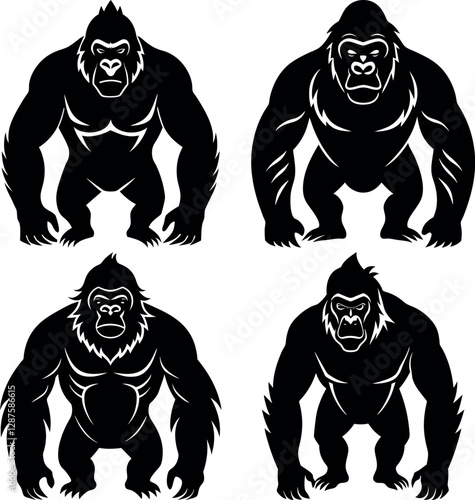 Minimalist Gorilla Silhouette Vector Clean & Bold Design. photo