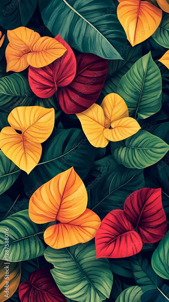 Colorful Tropical Leaf Pattern Background Colorful Tropical Leaf Pattern Background