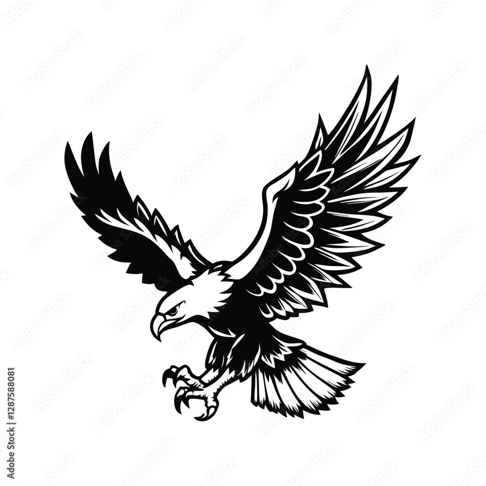 Obraz premium Soaring eagle in vector art, dynamic silhouette with powerful wingspan