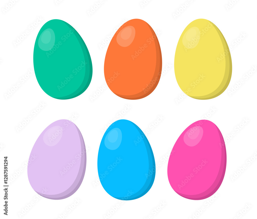 Set of colorful Easter Eggs isolated on white background. Multicolored eggs without pattern. Vector elements for design, decor, sticker, card, banner, sale. Set of colorful Easter Eggs isolated on white background. Multicolored eggs without pattern. Vector elements for design, decor, sticker, card, banner, sale.
