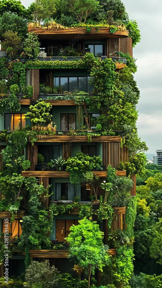 Modern vertical garden building enhances urban environment with greenery and sustainable design elements Modern vertical garden building enhances urban environment with greenery and sustainable design elements