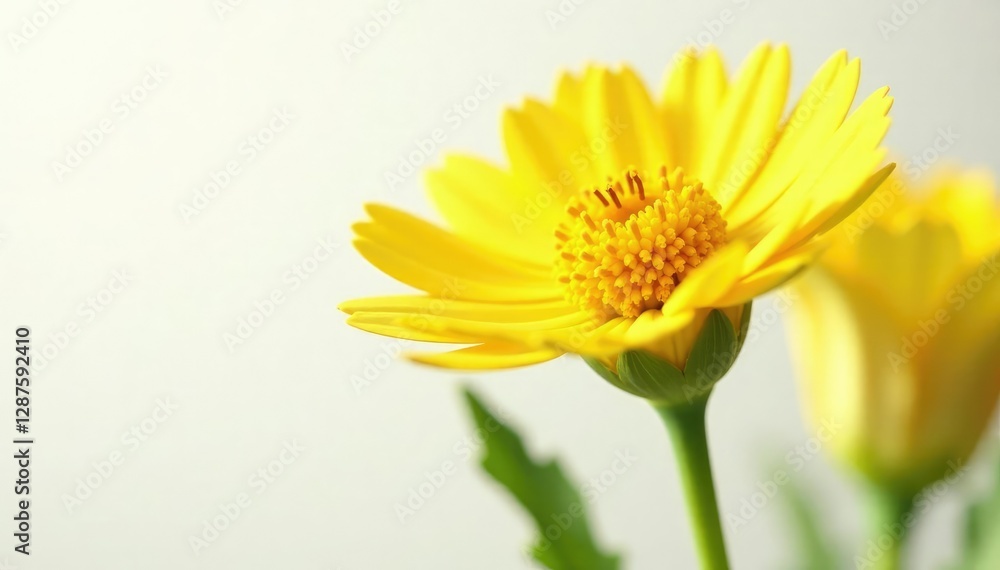 Obraz premium Delicate, cup-shaped petals on a white background, yellow, marsh marigolds, closeup