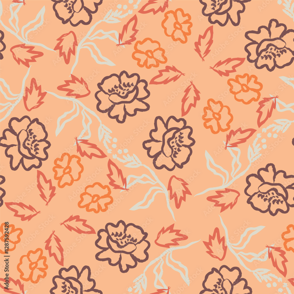 Fototapeta premium Floral brush strokes seamless pattern design for fashion textiles, graphics, backgrounds and crafts
