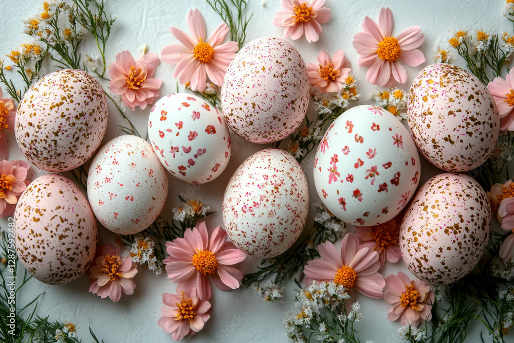 Obraz premium Floral Patterned Easter Eggs With Wildflowers