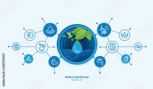 Paper art of world water day. hands holding water drop. accelerating change and every drop matters. Saving water and world environmental protection concept. clean renewable energy. vector design.
