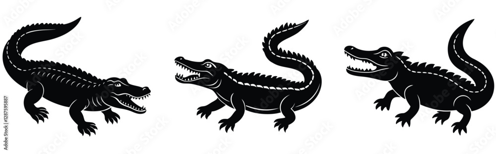 Alligator Silhouette Set. Crocodile icon. Crocodile vector shilhouette bundle Alligator Silhouette Set. Crocodile icon. Crocodile vector shilhouette bundle