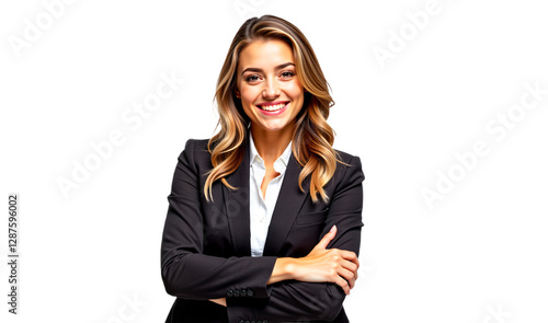 Confident businesswoman portrait, smiling woman in suit, isolated on transparent background. Ideal for corporate, business, and profile images.