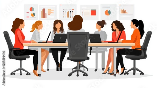 Women collaborating in business meeting office space digital presentation modern environment professional viewpoint