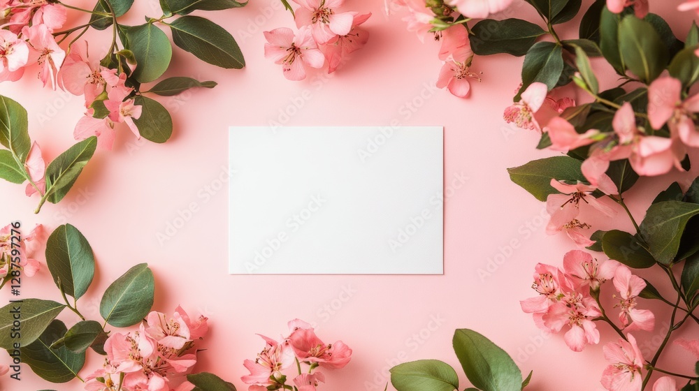 Floral decoration event pink background greeting card display cozy environment top-down view aesthetic inspiration Floral decoration event pink background greeting card display cozy environment top-down view aesthetic inspiration