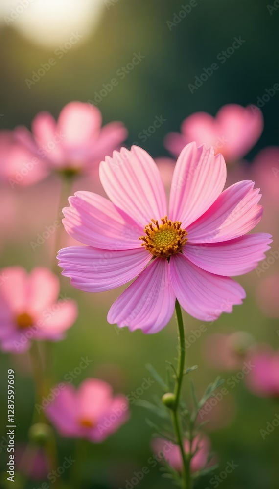 Soft pink cosmos flowers sway in the garden breeze, blooming field, cosmos, colorful Soft pink cosmos flowers sway in the garden breeze, blooming field, cosmos, colorful