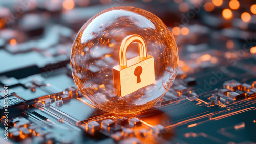 Wallpaper Mural Cyber padlock encased in high tech sphere, symbolizing digital security and protection Torontodigital.ca